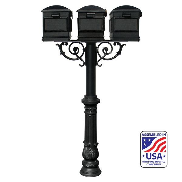 Qualarc The Hanford TRIPLE mailbox post system w/Scroll Supports HPWS3-US-700-LM